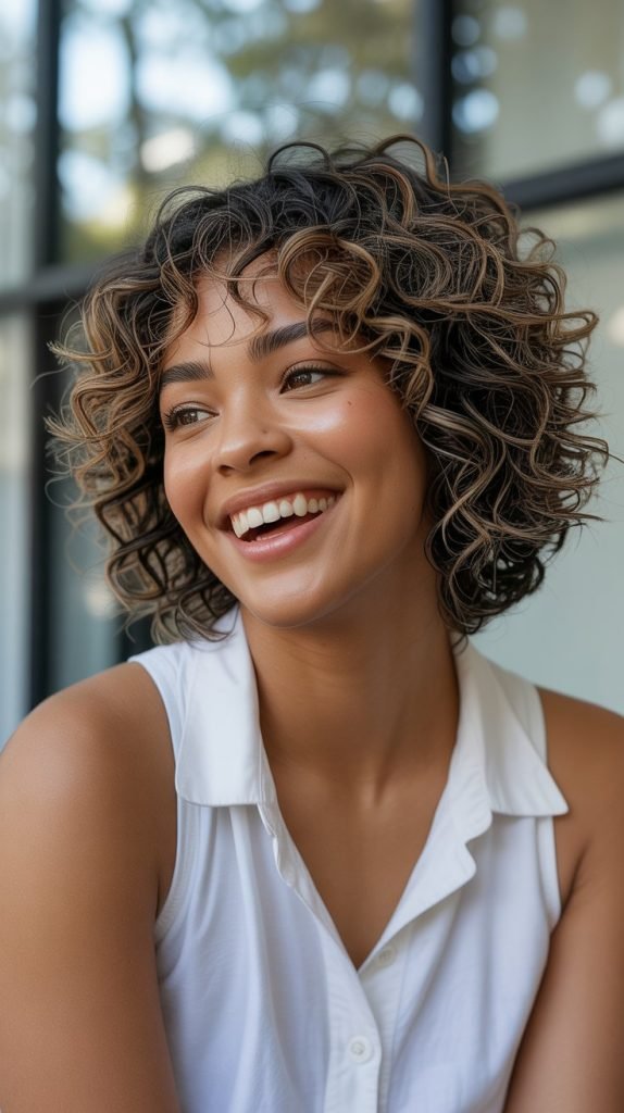 Curly Layered Ear-Length Bob