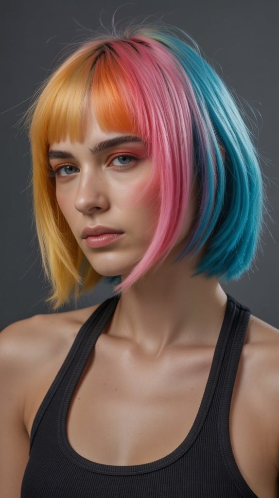 Layered Bob with Color Blocking