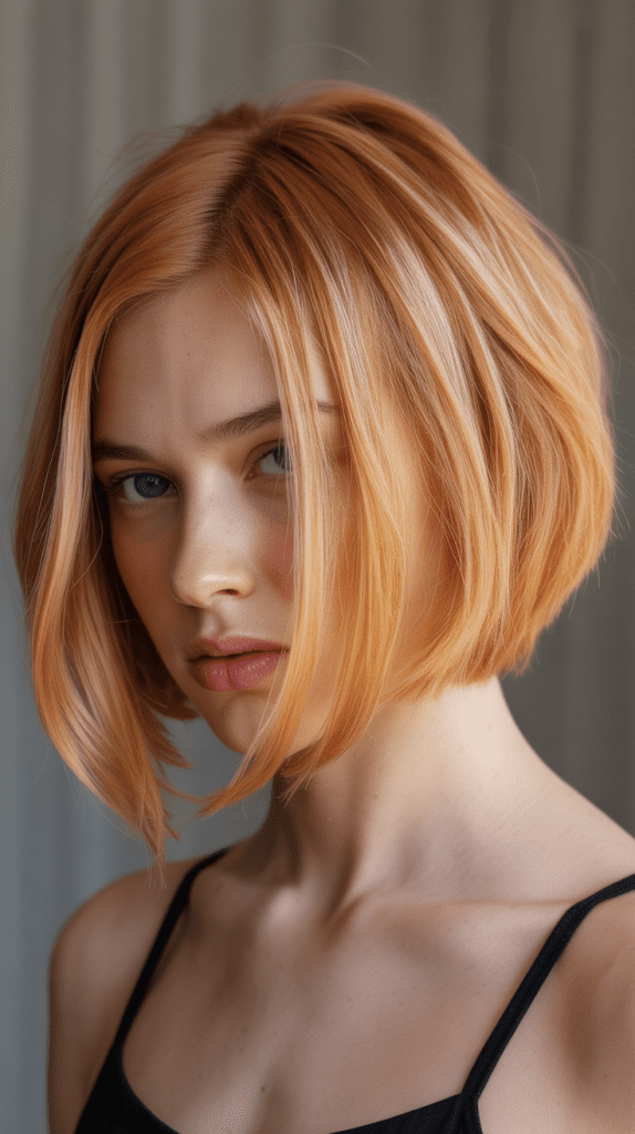 Angled French Bob with Strawberry Blonde