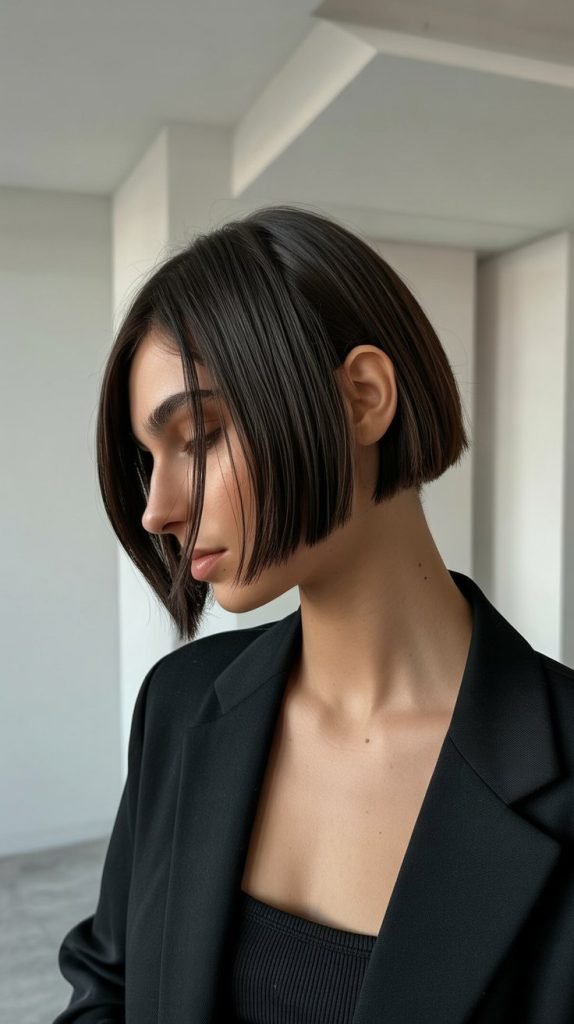 Asymmetrical French Bob with Side-Swept Bangs