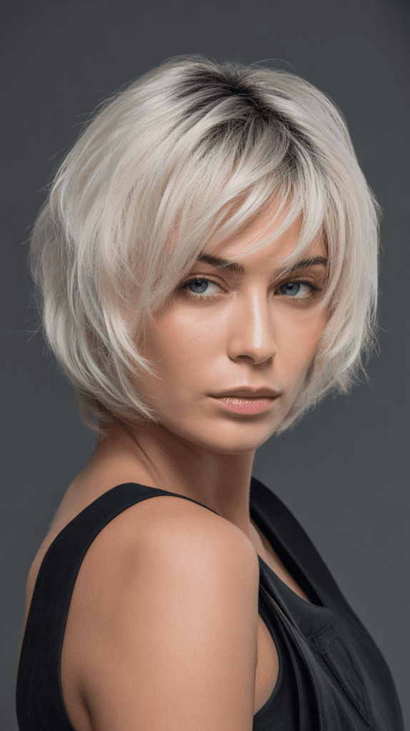 Edgy French Bob with Titanium Blonde