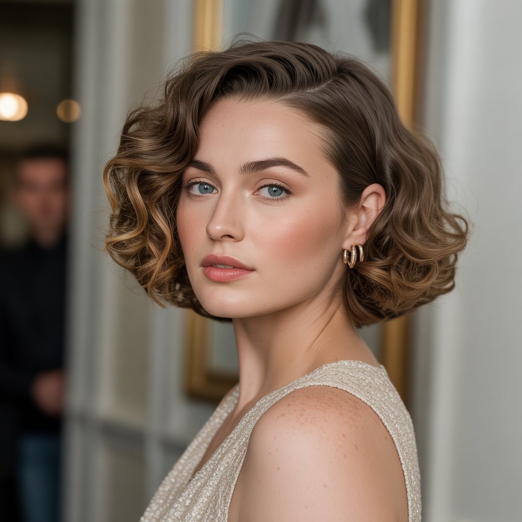 Curly French Bob with Side Part