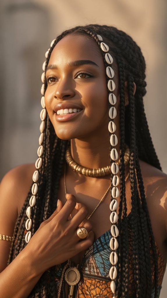 Fulani-Inspired Braids with Cowrie Shells