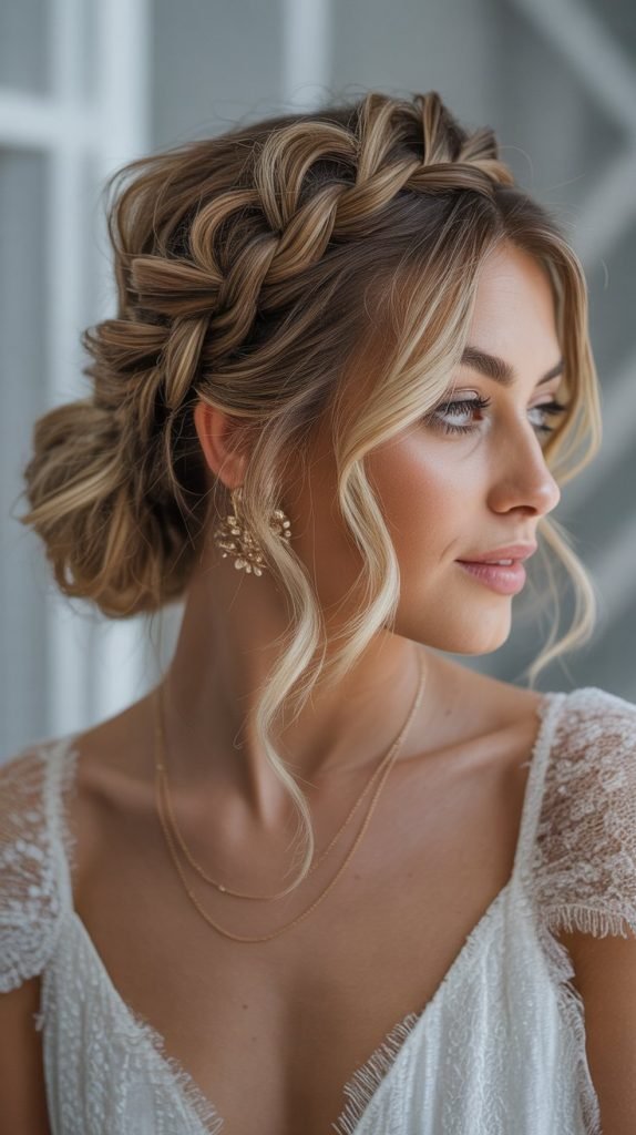 Crown Braid with Low Messy Bun