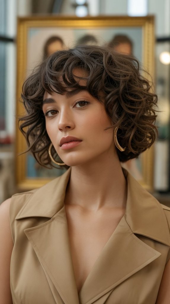 Curly French Bob with Micro Bangs