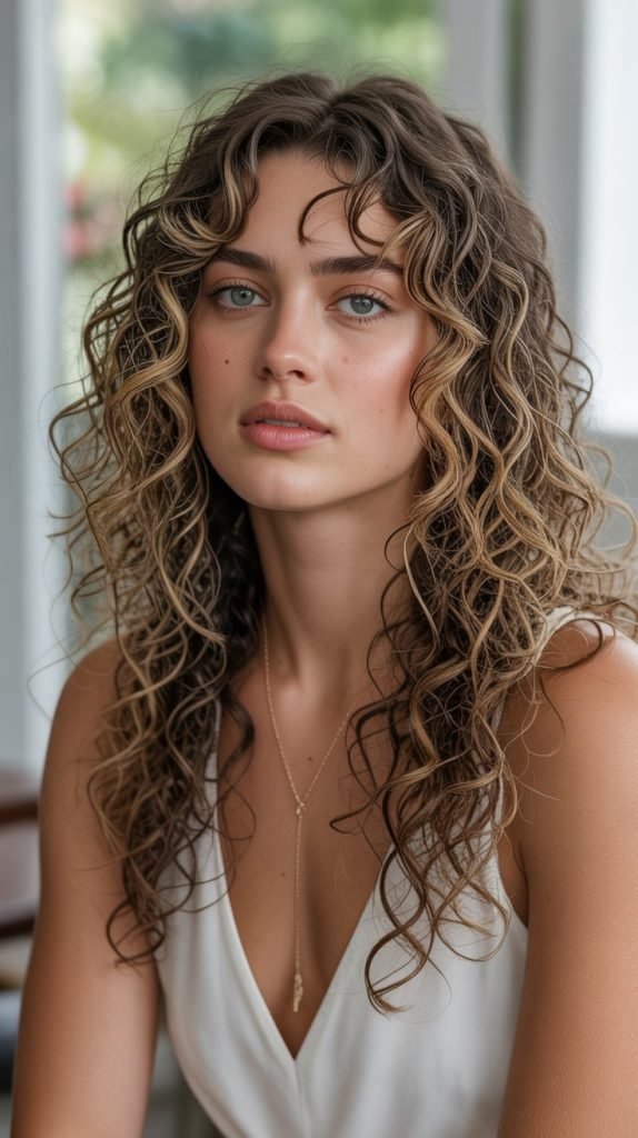 Long Layered Curls with Face-Framing Highlights