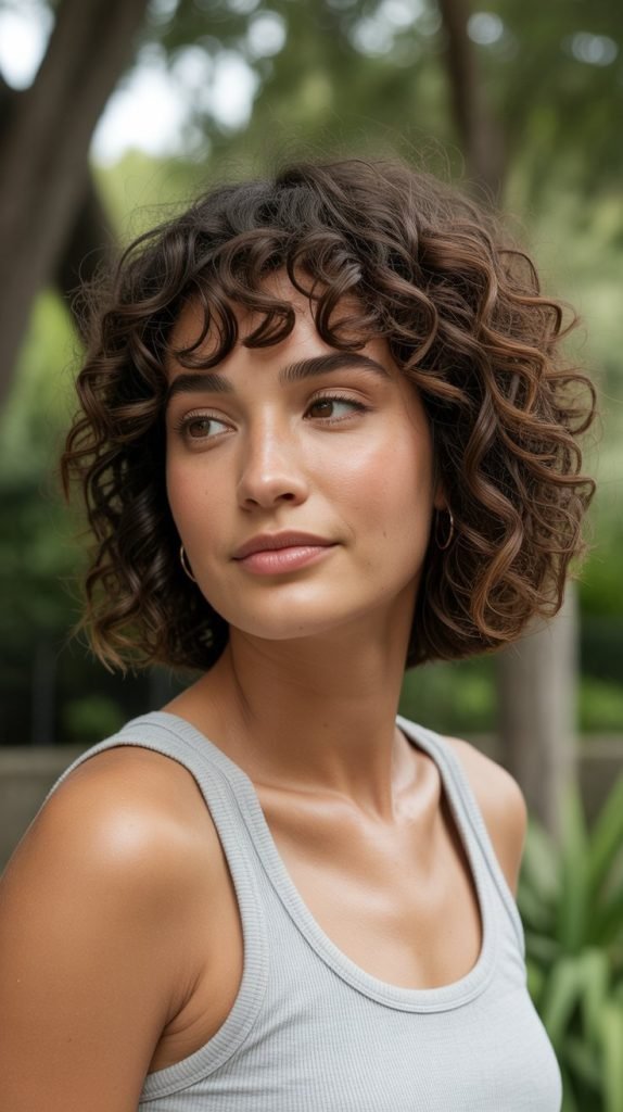 Curly Bob with Curved Bangs