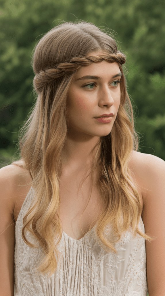 Boho Twisted Crown with Loose Waves