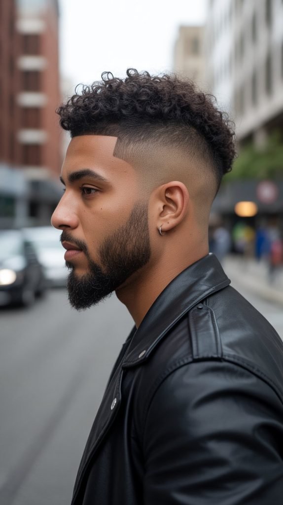 13. Bald Fade with Curly Mohawk