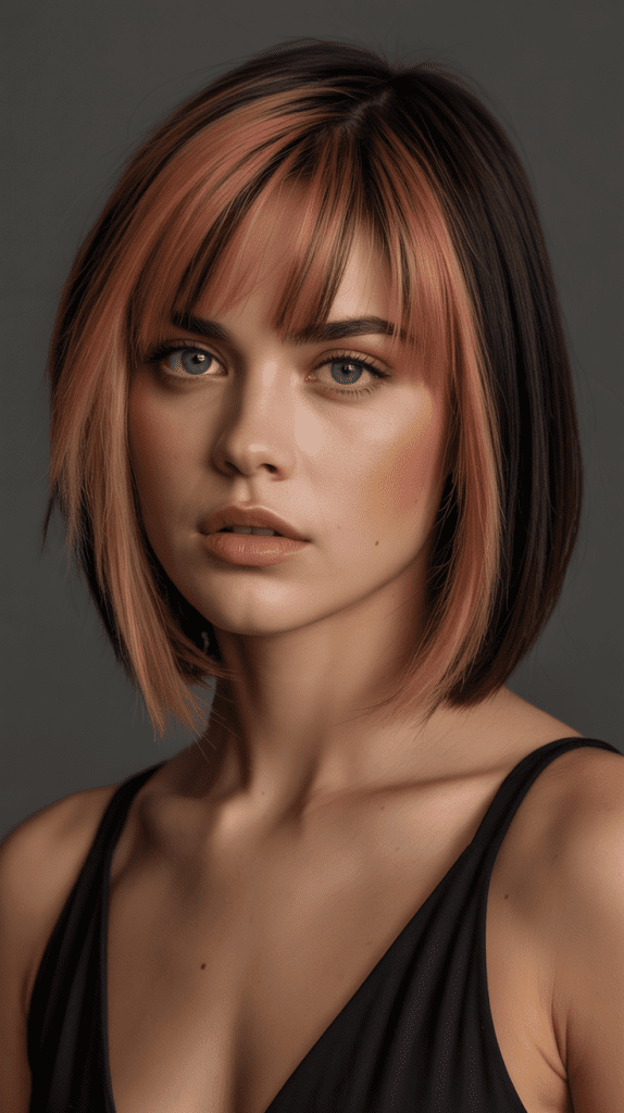 Angled Bob with Dramatic Side Part and Bangs