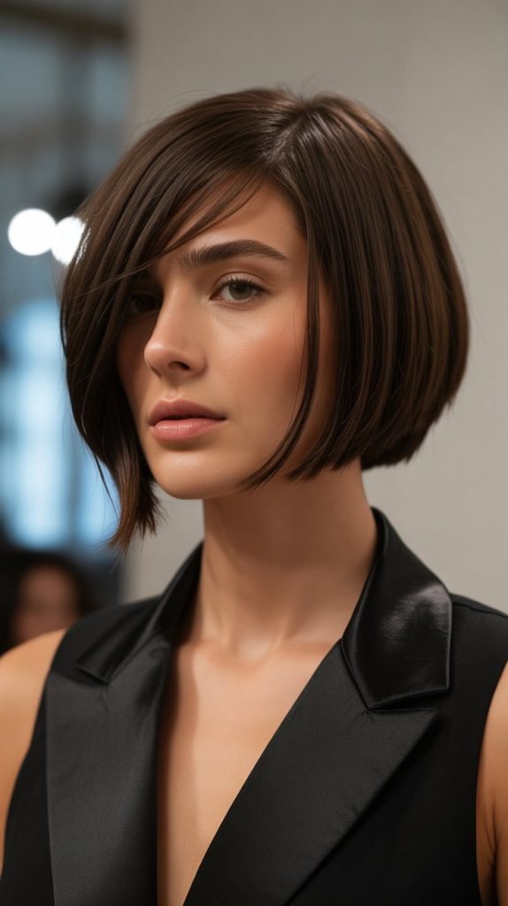 Asymmetric French Bob with Dramatic Side Bangs Asymmetric French Bob with Dramatic Side Bangs