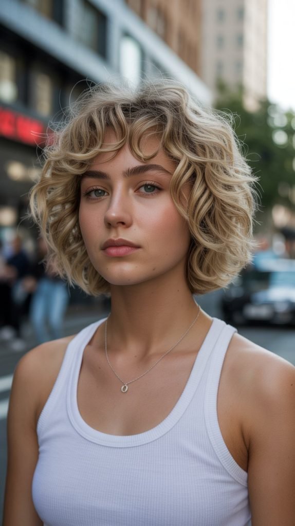 Inverted Blonde Bob with Curls