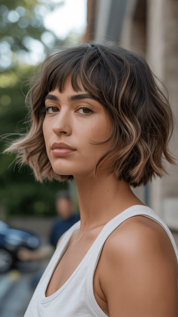 Textured Angled Bob with Choppy Bangs