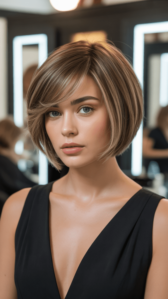 Layered French Bob with Side-Swept Fringe