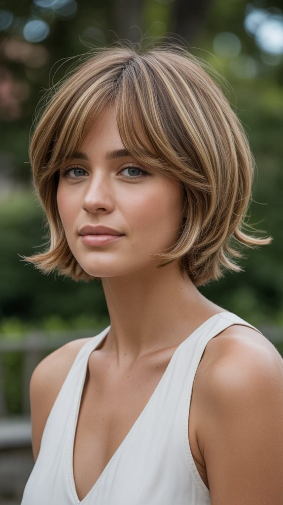 Chin-Length Bob with Feathered Layers and Soft Bangs