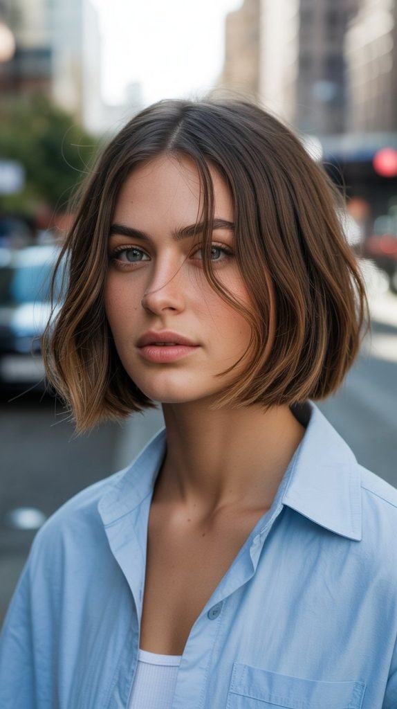Textured Chin-Length Bob with Micro Fringe