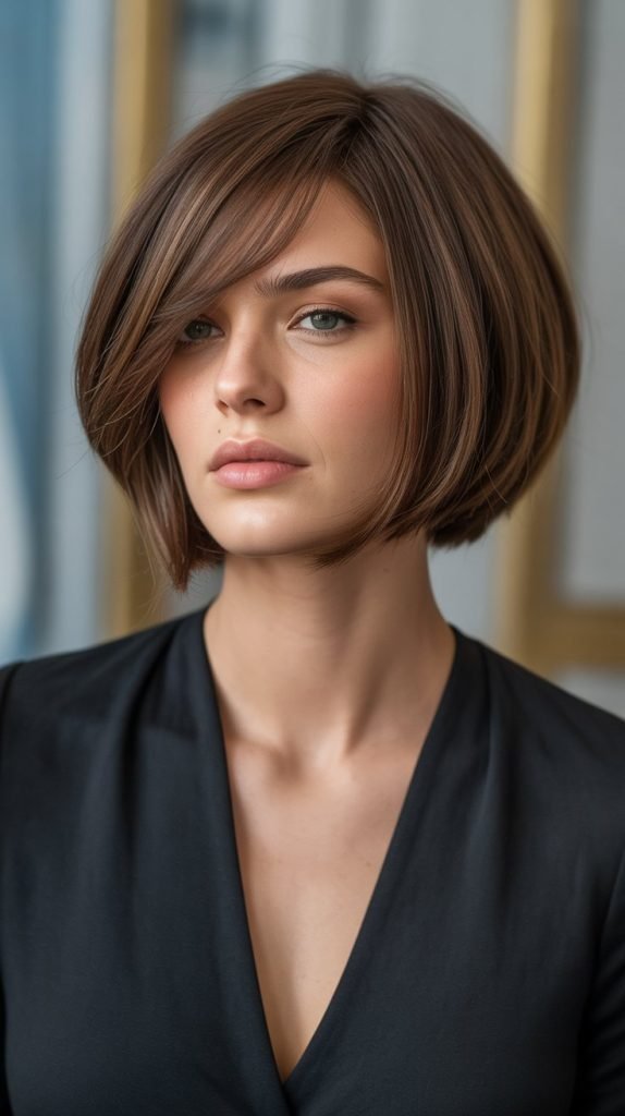 French Bob with Side-Swept Curtain Bangs