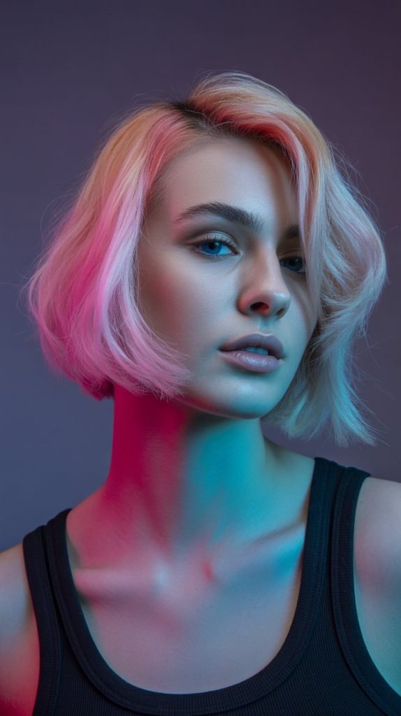 Colored Undercut Bob with Vibrant Accents