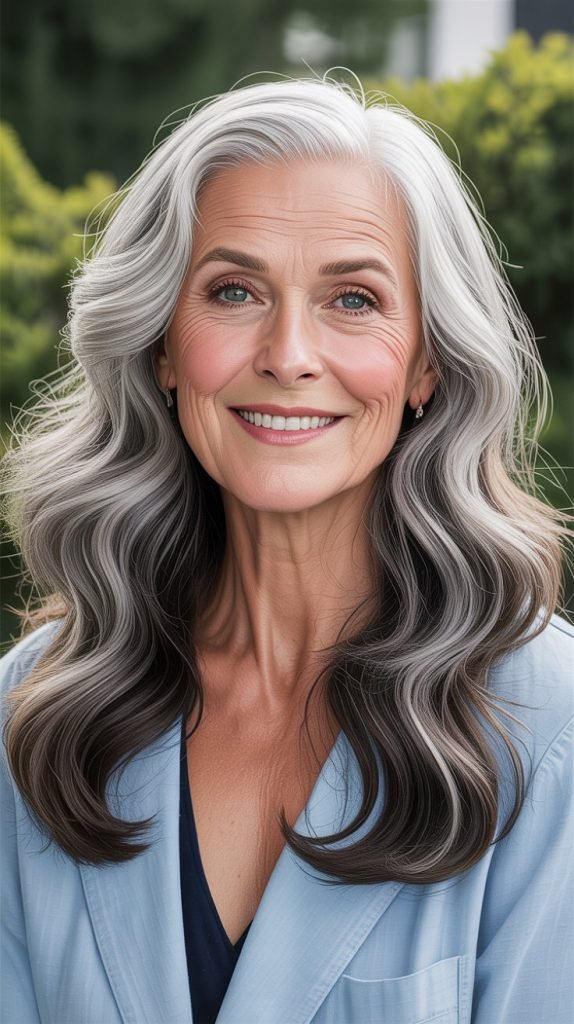 17. Long Hair with Natural Gray Blend
