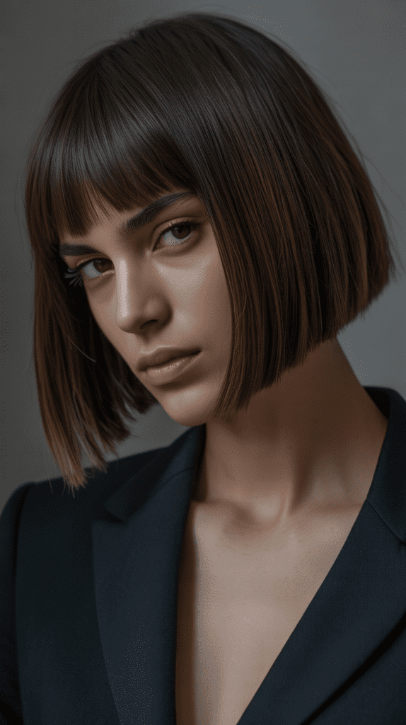 Sharp Angled Bob with Blunt Bangs