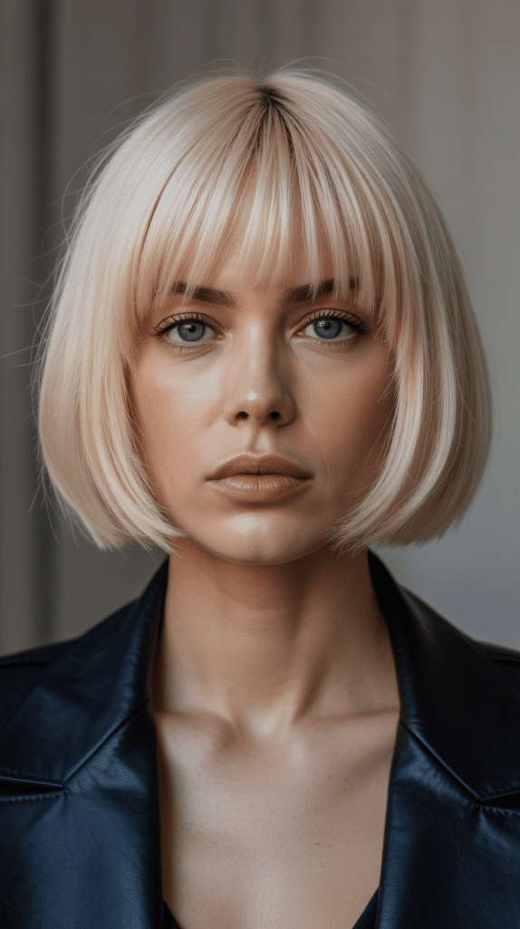 Blunt Cut Blonde Bob with Precise Lines