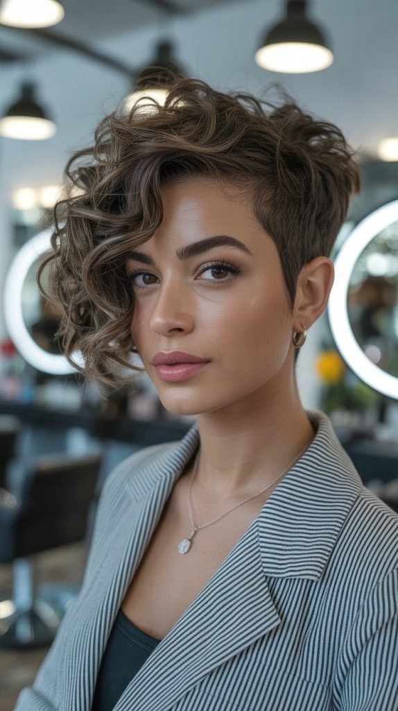 Asymmetrical Curly Pixie Cut