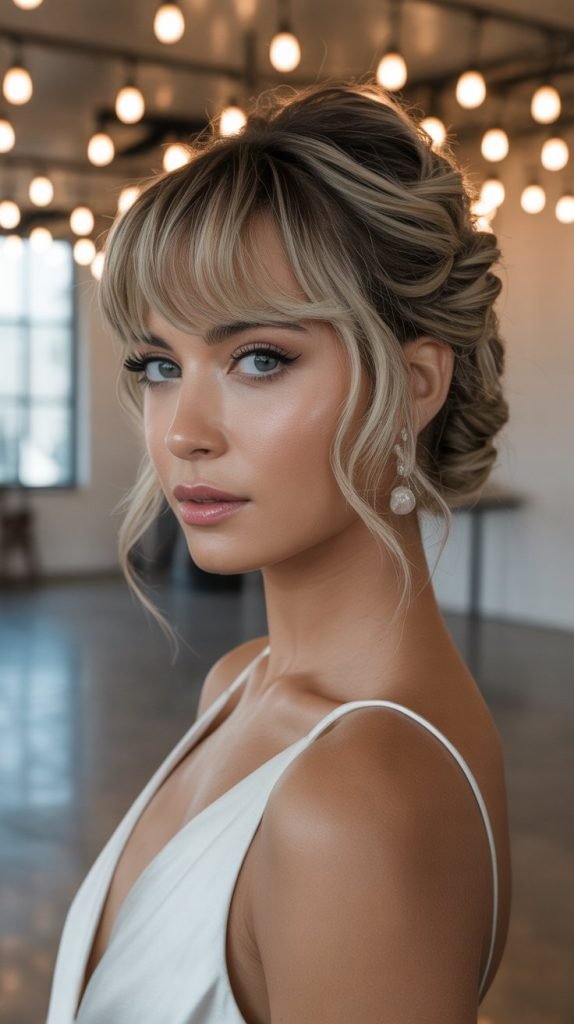  Textured Updo with Layered Fringe