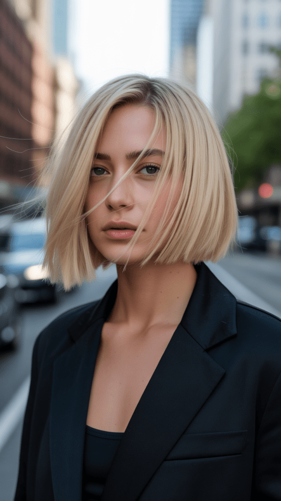 Asymmetrically Parted Blonde Bob