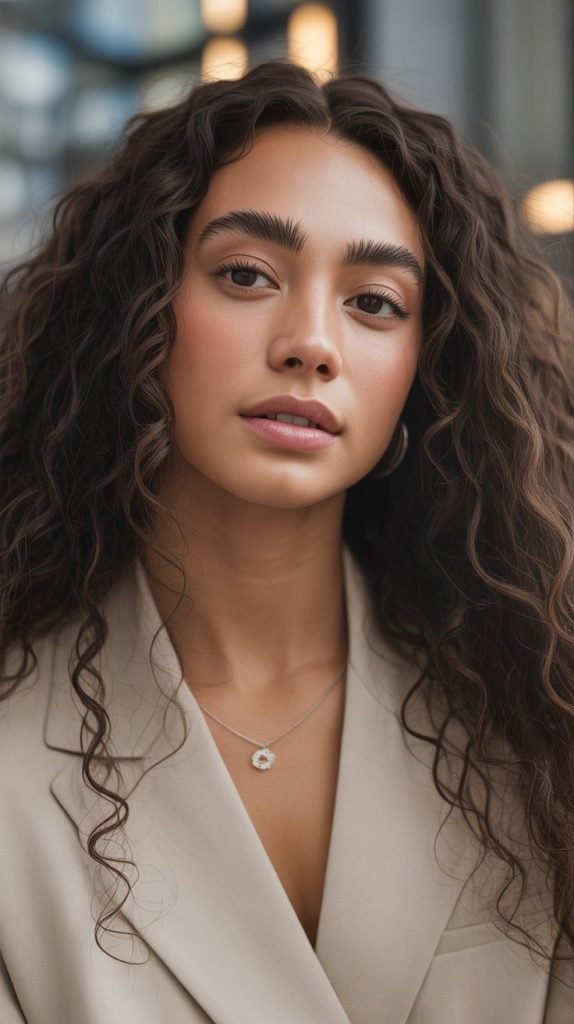 Long Curly Cut with Sculpted Face-Framing