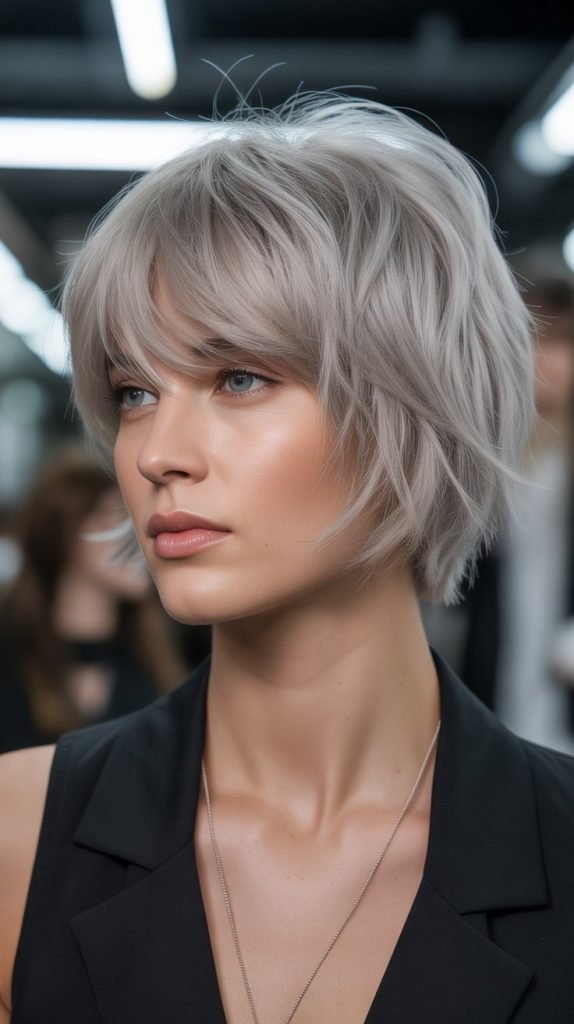 Silvery Ash Blonde Shaggy French Bob for Contemporary Cool