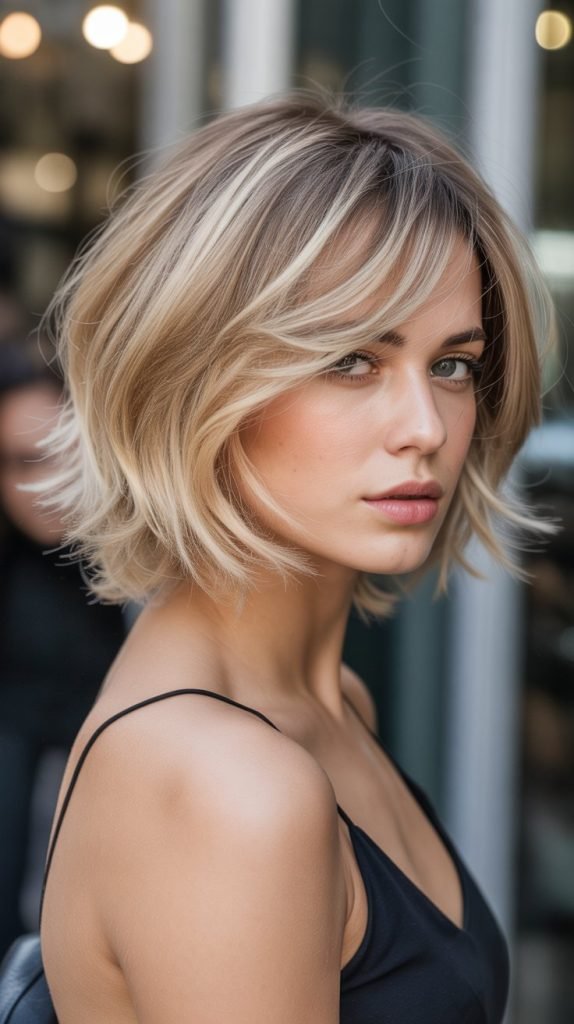  Caramel Swirl Blonde Shaggy French Bob for Dynamic Movement