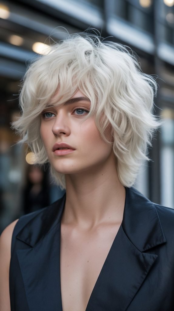 Platinum Shaggy French Bob for Bold Statement