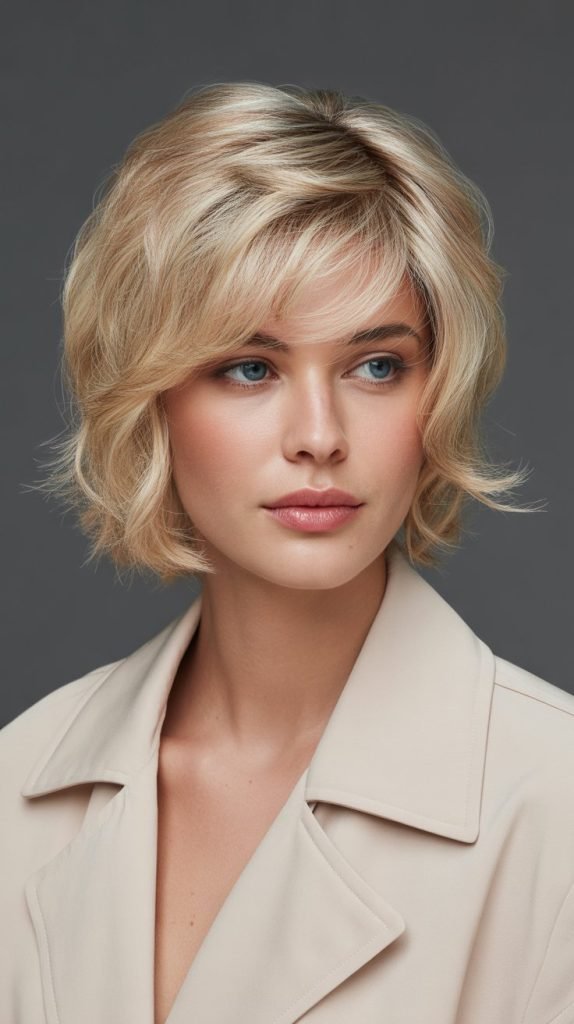 Champagne Blonde Shaggy French Bob for Luxurious Style