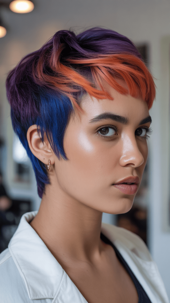 Pixie Cut with Bold Color Highlights