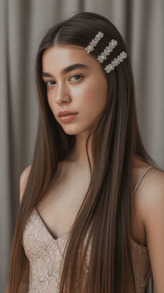 Straight Hair with Decorative Clips