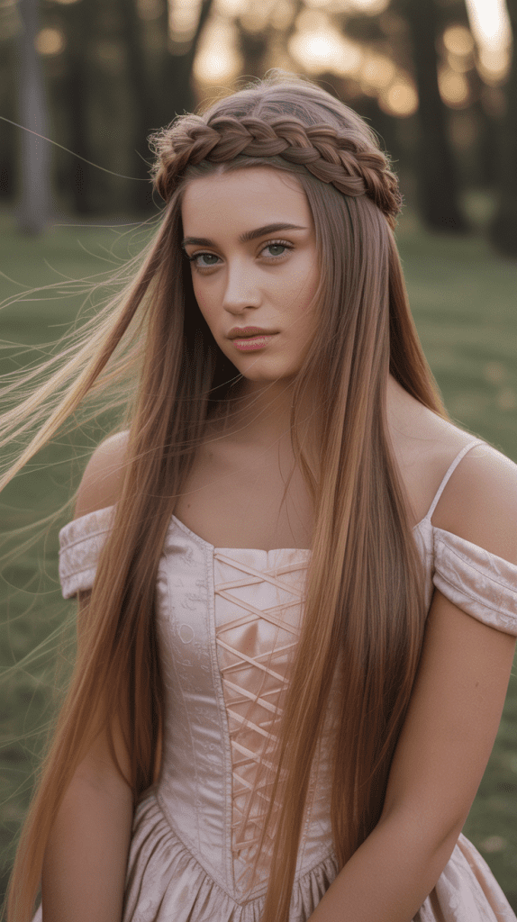Crown Braid with Flowing Hair