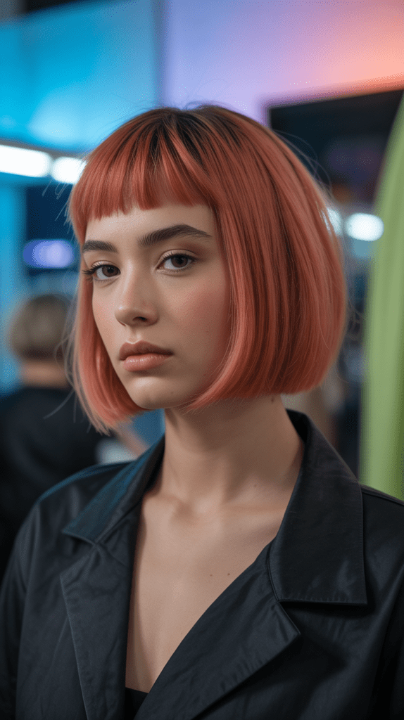 Blunt Bob with Baby Bangs and Bold Color
