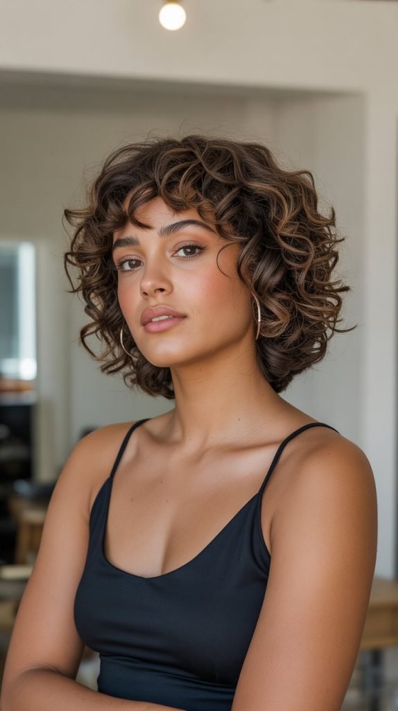 Curly French Bob with Natural Texture