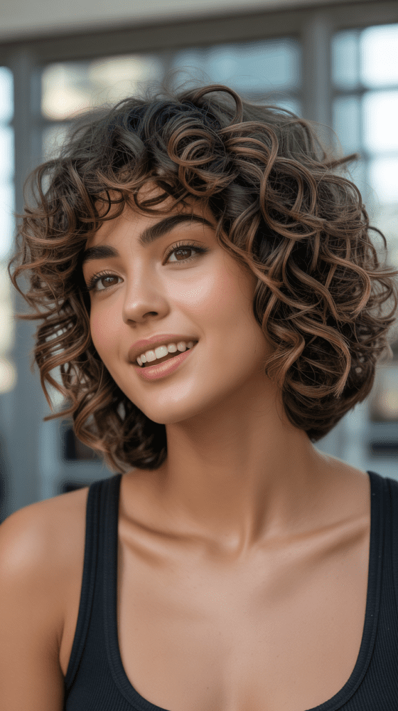 Curly Layered Bob with Defined Spirals