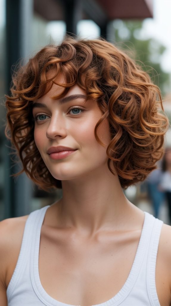 Curly Layered Jawline Bob