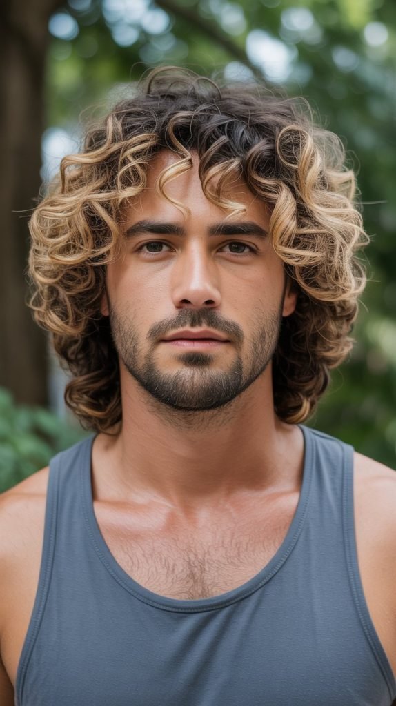 Curly Mullet with Highlights