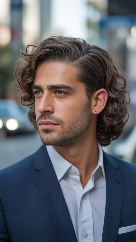 Curly Mullet with Side Part