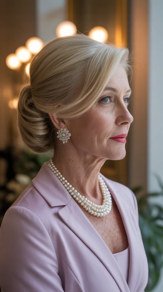 Low Chignon with Side Sweep