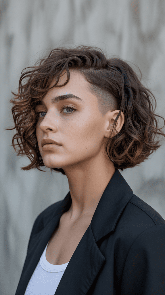  Curly Jawline Bob with Undercut