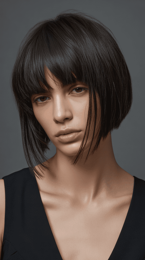 Disconnected Jaw-Length Bob with Heavy Bangs