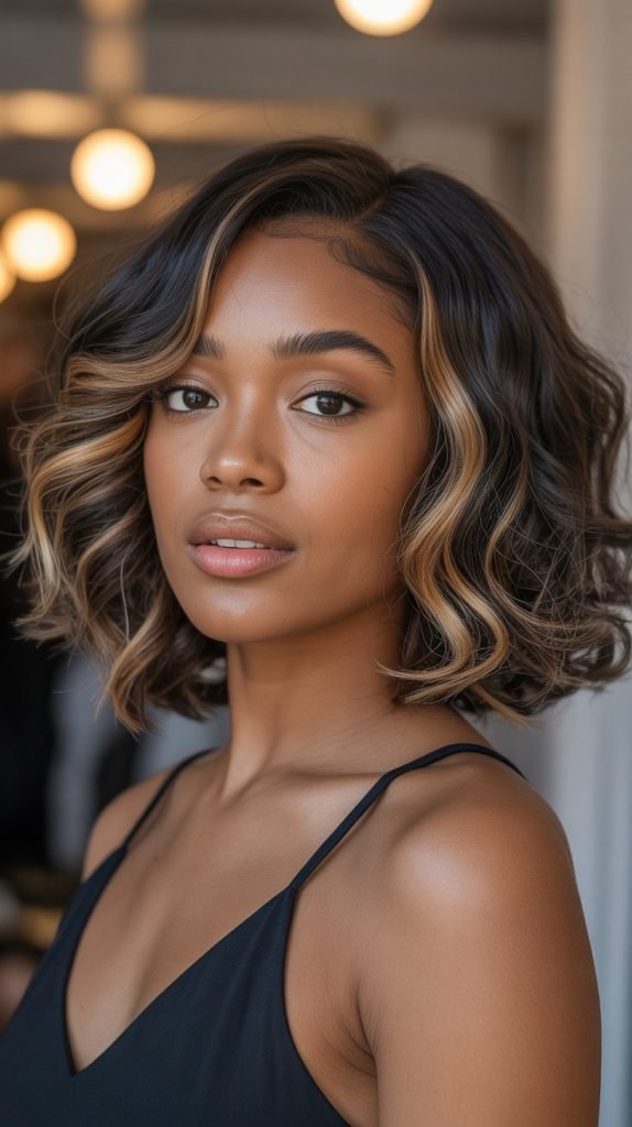  Wavy Feathered Bob with Highlights