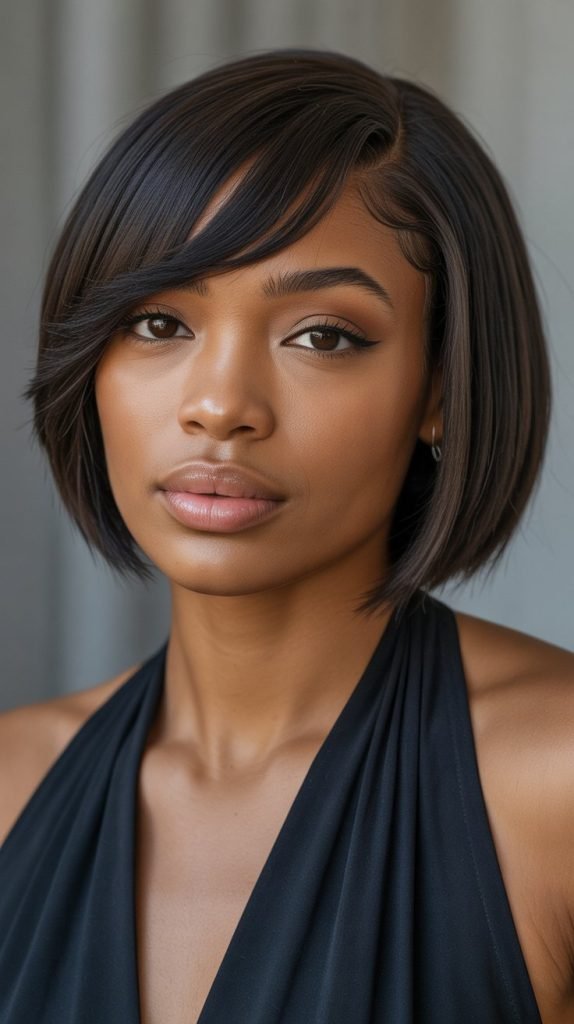 5. Side-Swept Bangs with Bob