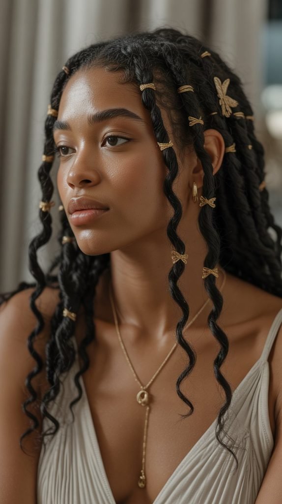 Butterfly Locs with Gold Accents