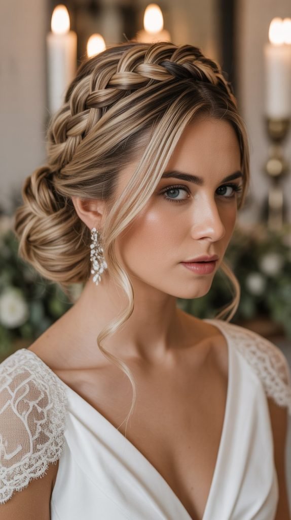 Dutch Braid Crown with Low Chignon