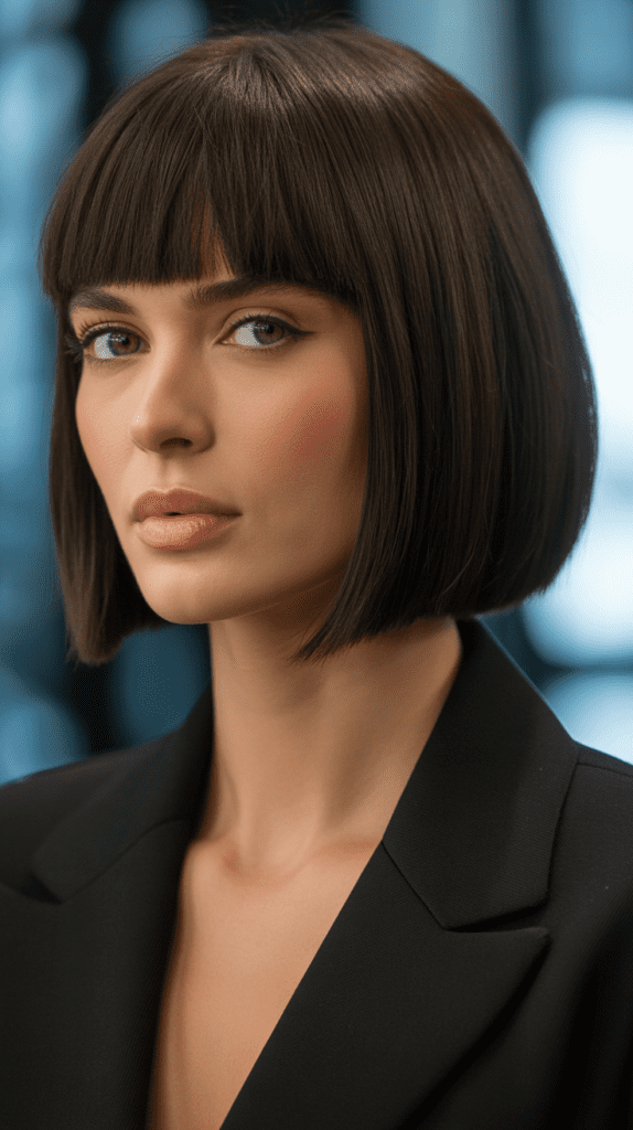 Sleek Blunt Bob with Arched Bangs